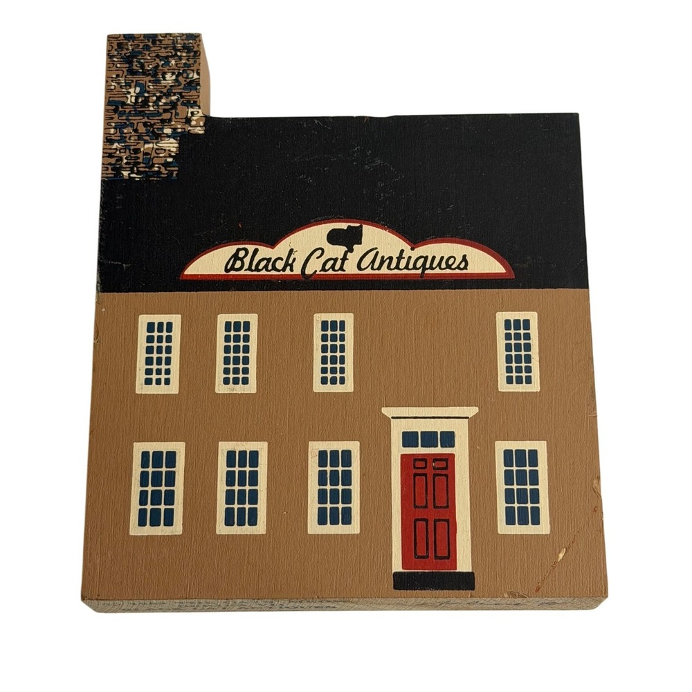 VTG Cats Meow Village Black Cat Antiques Wooden House Brown Series VII 1989